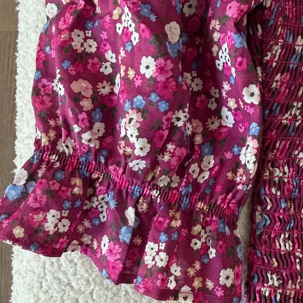 Janie and Jack Mauve Pink Floral Shirred Dress with Ruffle Hem
